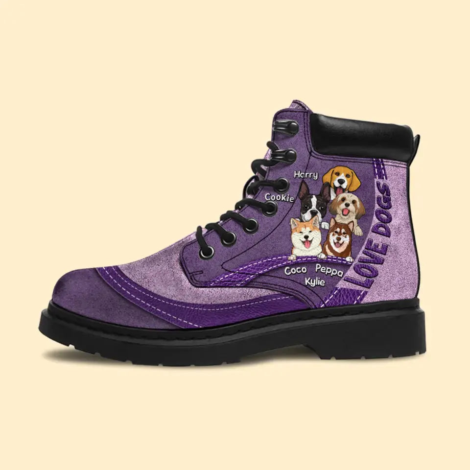 Personalized Love Dogs Dog Names Leather Boots Printed 23JUL-PN26