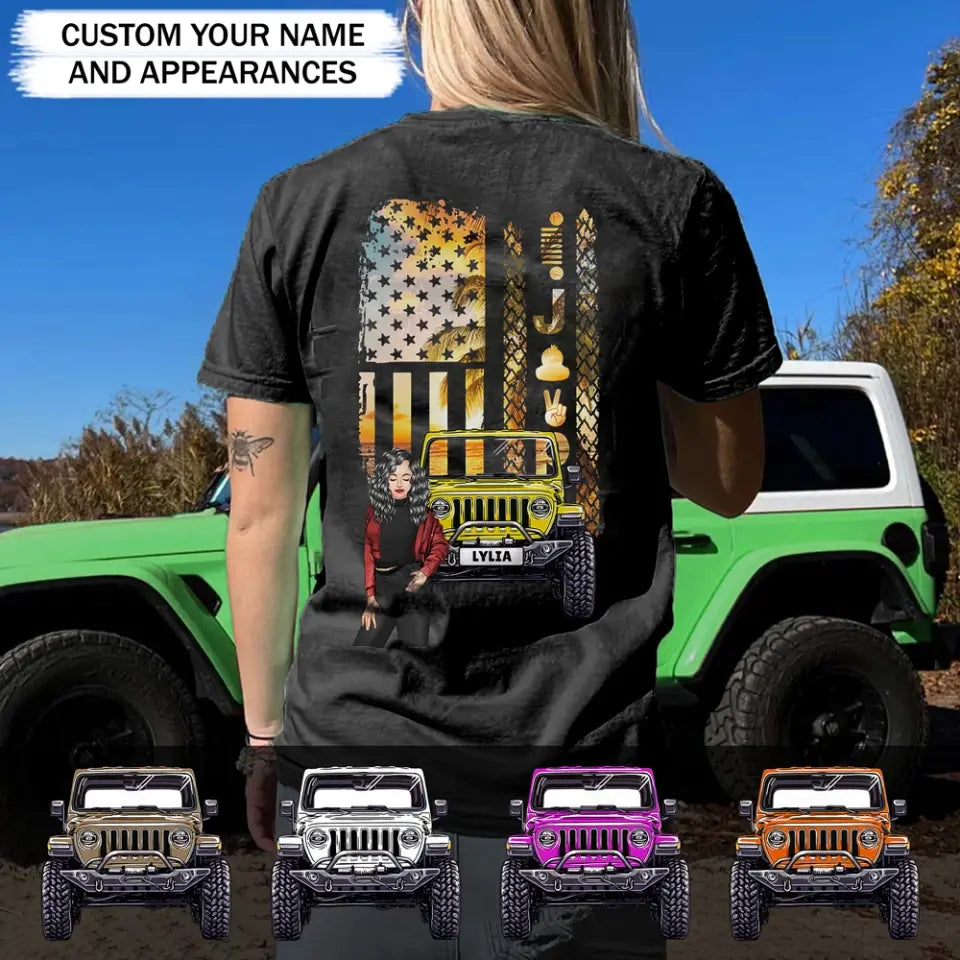 Personalized Jeep Girl Flag T-shirt Printed MTPD2607
