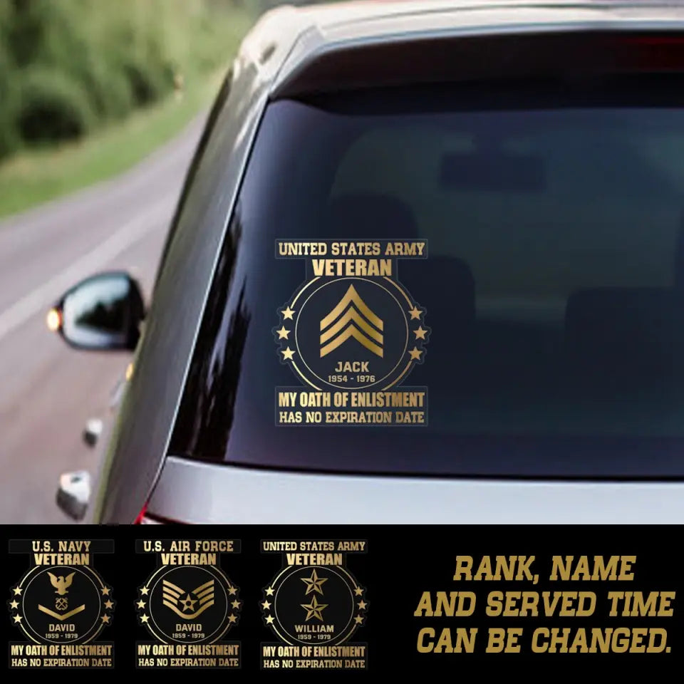 Personalized US My Oath Of Enlistment Has No Expiration Date Car Decal Printed QTPN267