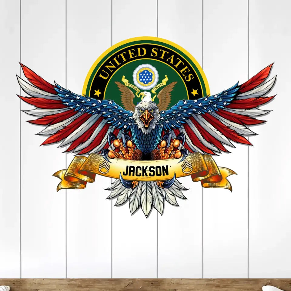 Personalized US Flag Eagle Shape Metal Sign Printed QTPD202339