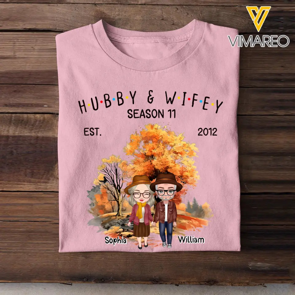Personalized Fall Season Couple Hubby & Wifey Season 11 EST 2012 T-Shirt Printed HTHHN1407