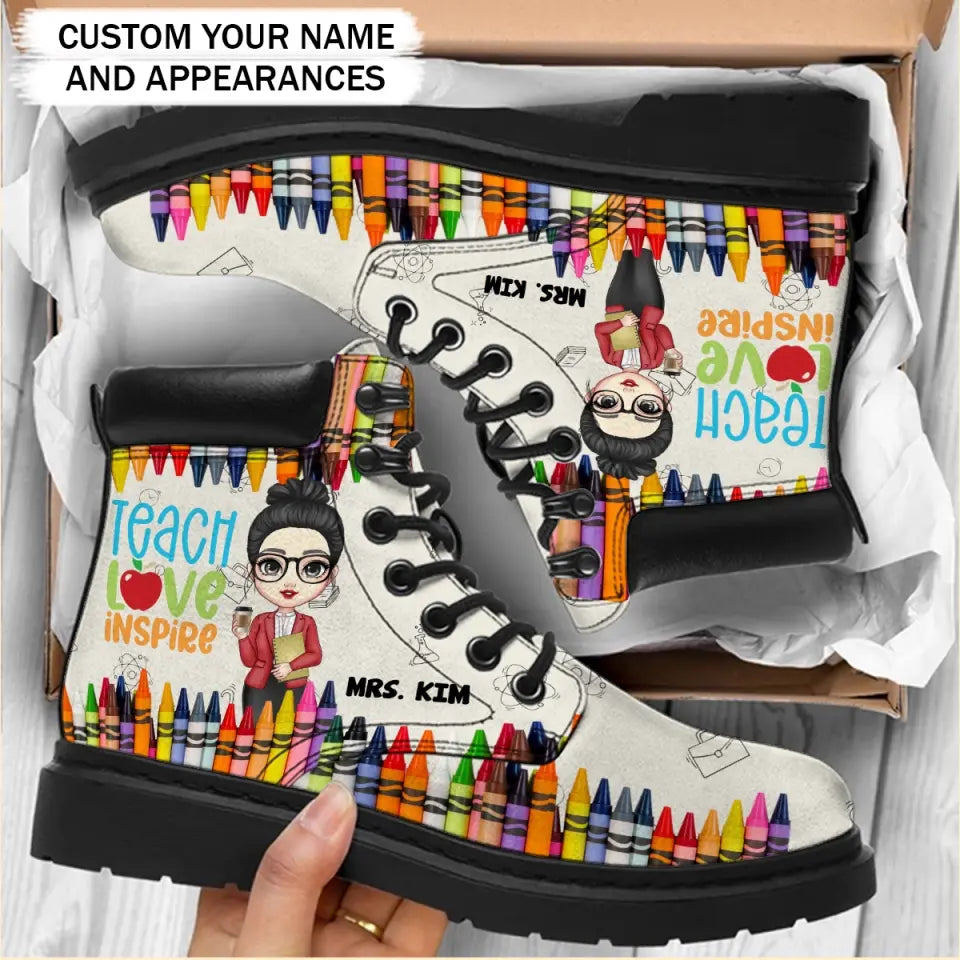 Personalized Teach Love Inspire Gift For Teachers Leather Boots Printed PVD202347