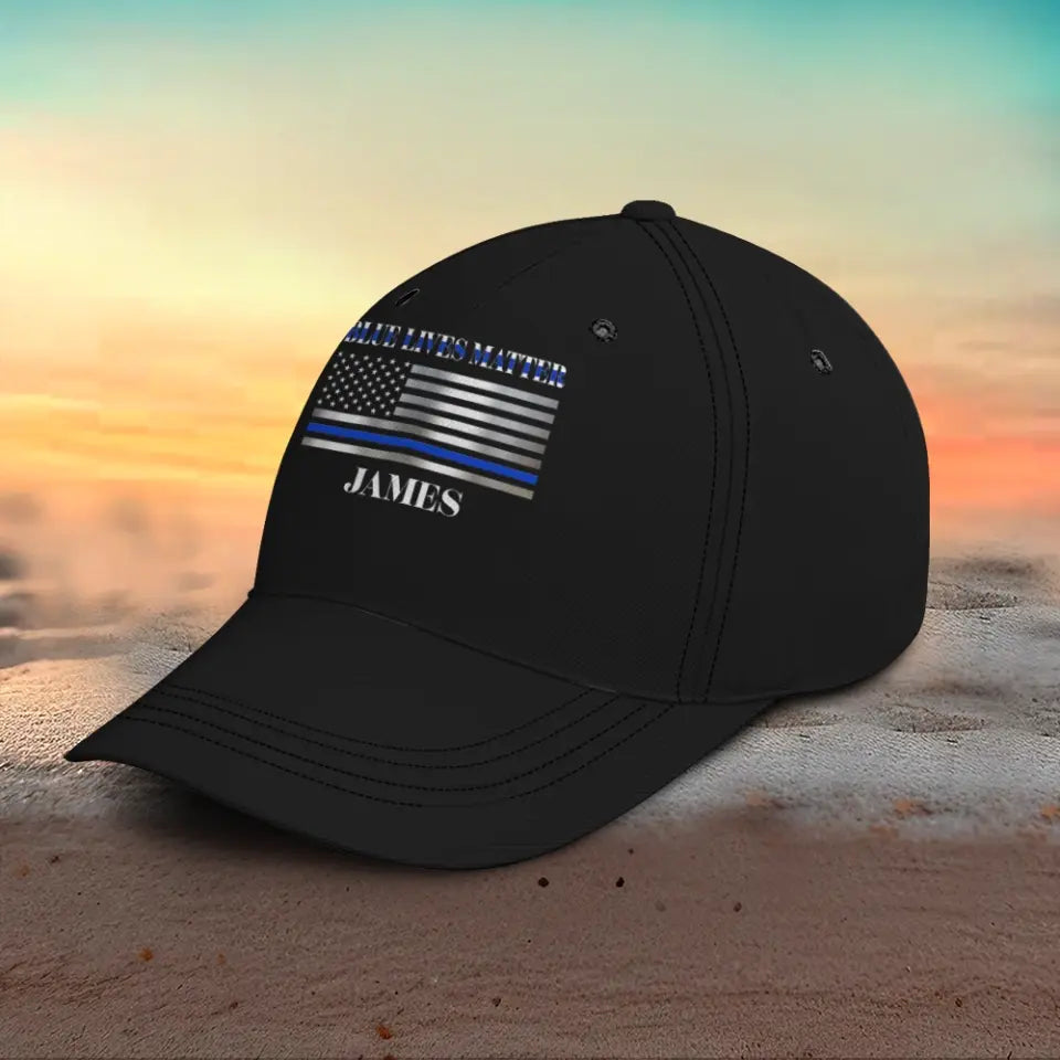 Personalized Blue Lives Matter Thin Blue Line Custom Name Black Cap 2023105