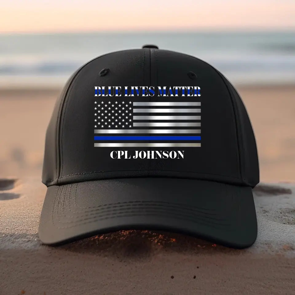 Personalized Blue Lives Matter Thin Blue Line Custom Name Black Cap 2023105