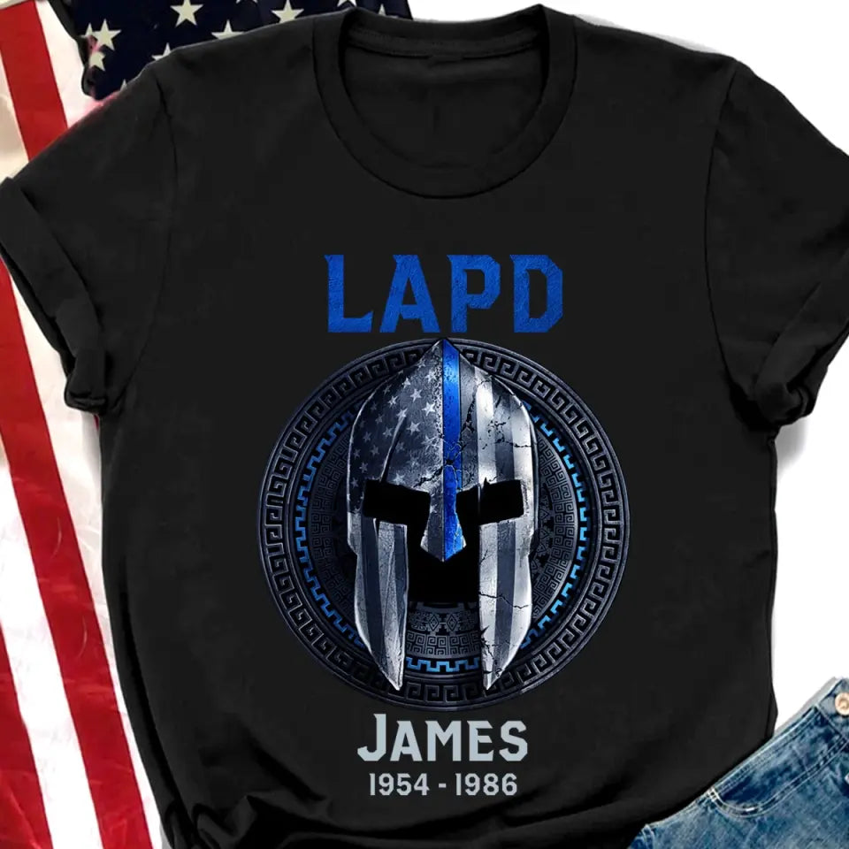 Personalized US Law Enforcement With Thin Blue Line Spartan Tshirt 2023161PTN