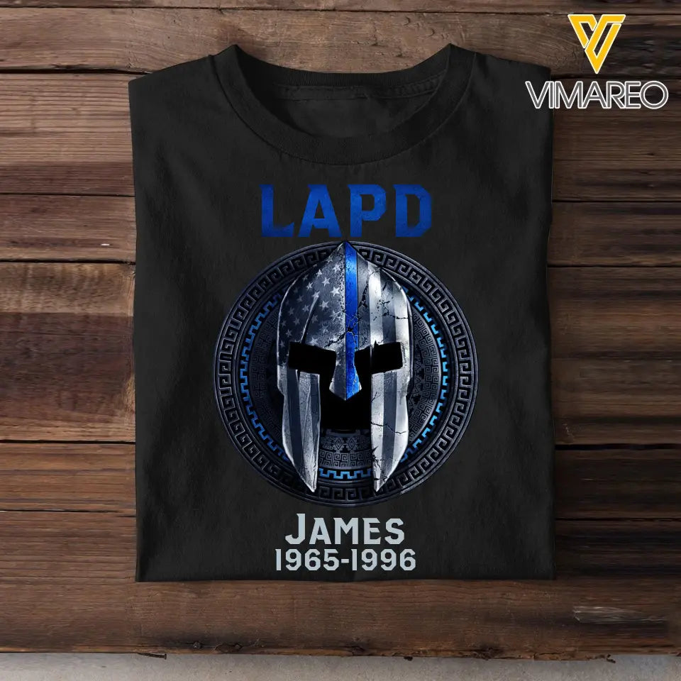 Personalized US Law Enforcement With Thin Blue Line Spartan Tshirt 2023161PTN