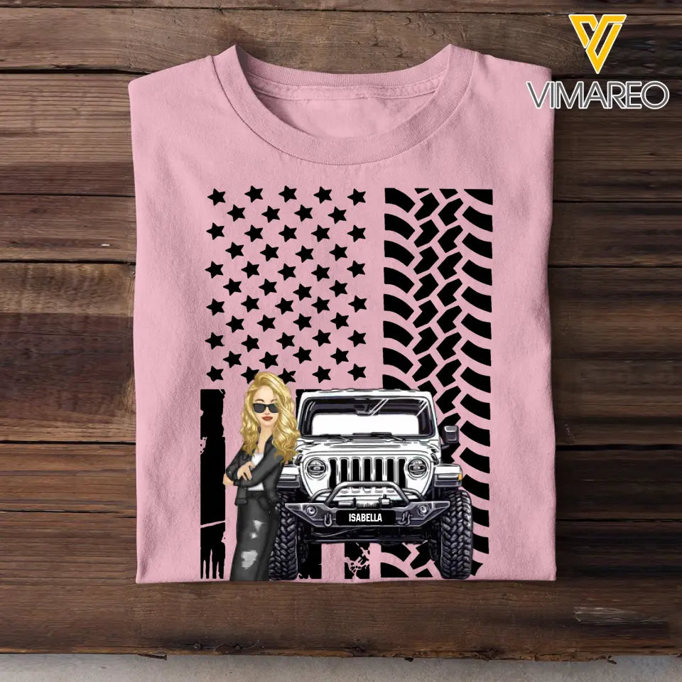 Personalized Cool Jeep Girl On Color Flag Tshirt 23170