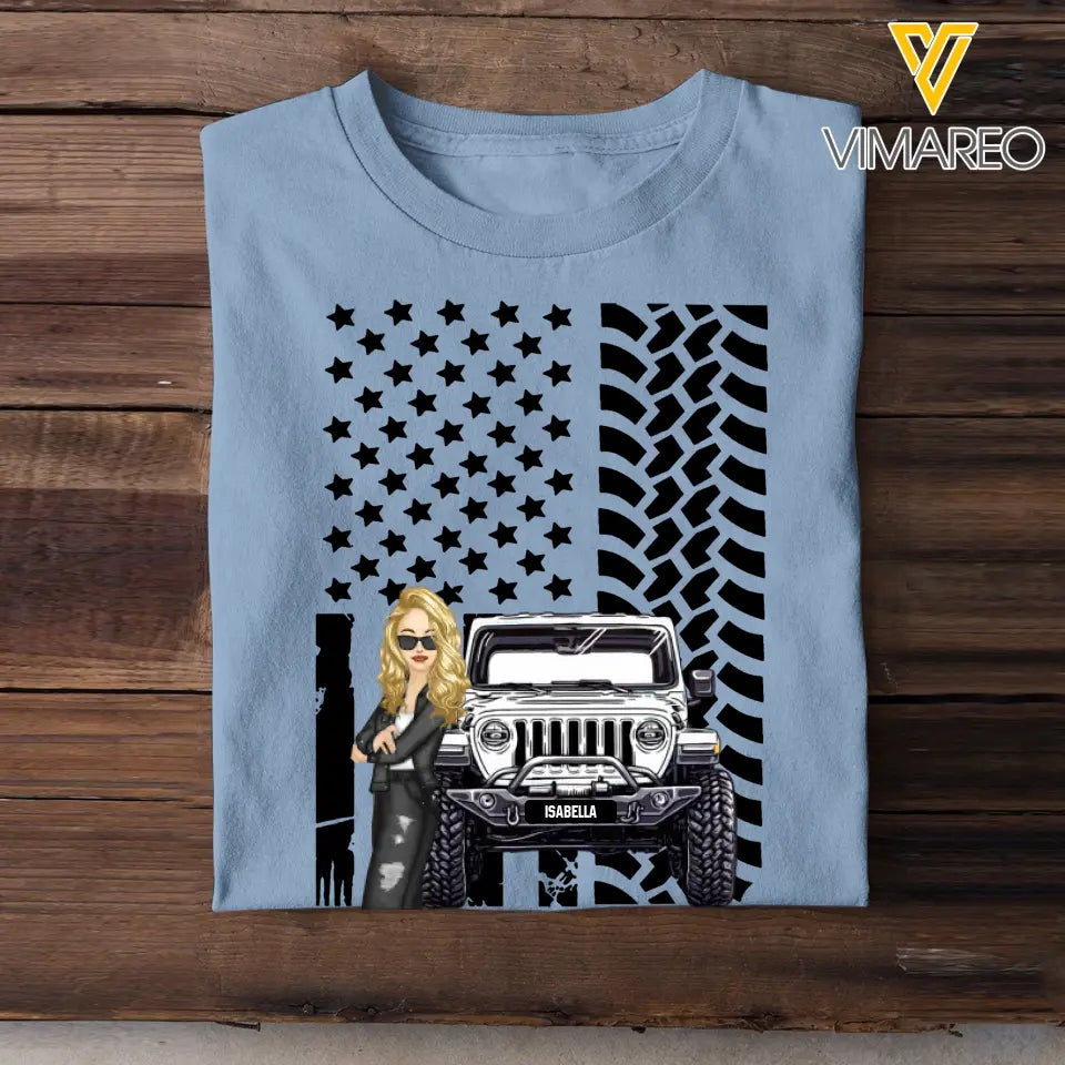 Personalized Cool Jeep Girl On Color Flag Tshirt 23170