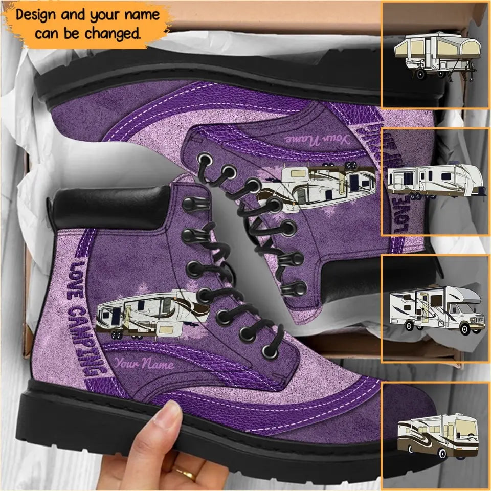 Personalized Love Camping Custom Name Leather Boots Printed DNL2023100