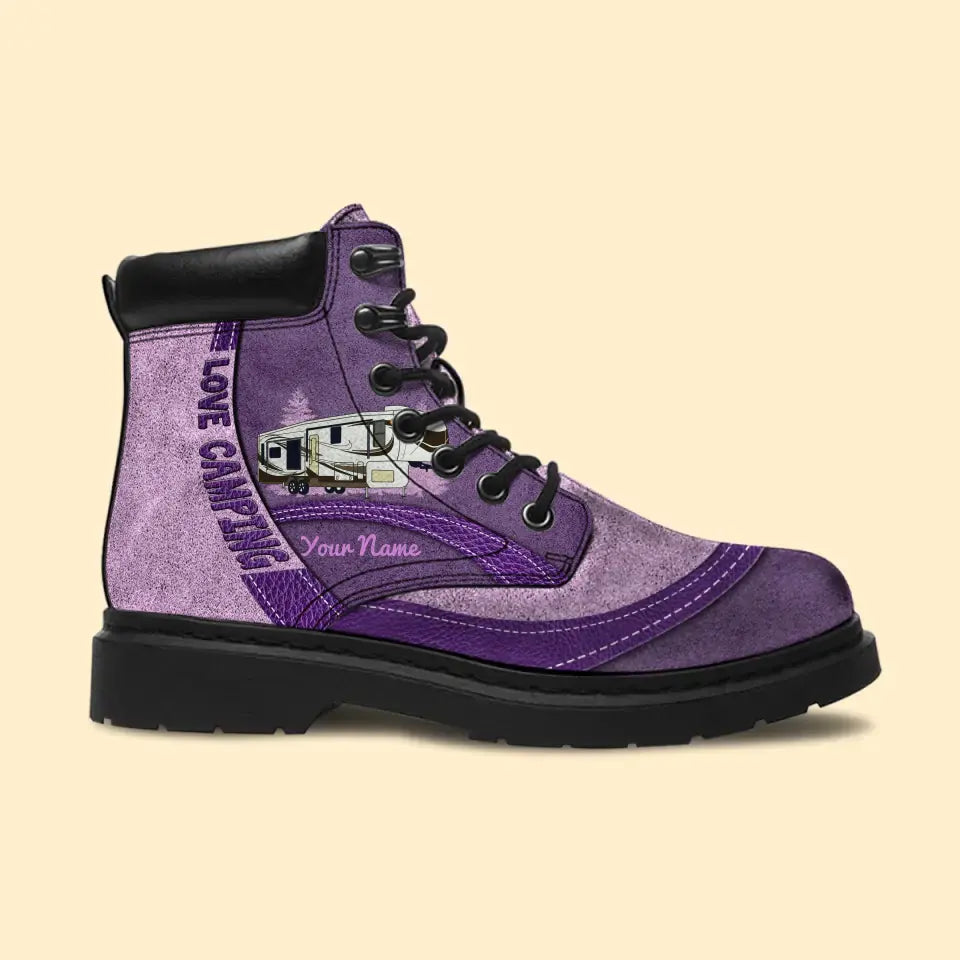 Personalized Love Camping Custom Name Leather Boots Printed DNL2023100