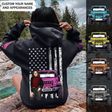 Personalized Jeep Girl with Name Flag Background Hoodie Printed PVD23189