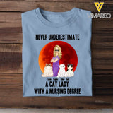 Personalized Never Underestimate A Cat Lady With A Nursing Degree T-shirt Printed 23JUN-TB16