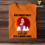 Personalized Never Underestimate A Cat Lady With A Nursing Degree T-shirt Printed 23JUN-TB16