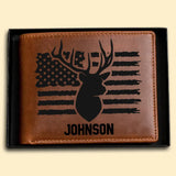Personalized US Deer Hunting Leather Wallet QTKH257