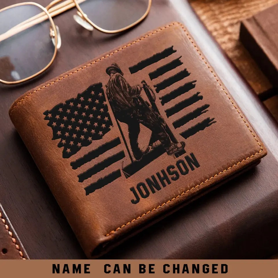 Personalized Ironworker Leather Wallet Laser QTKH270