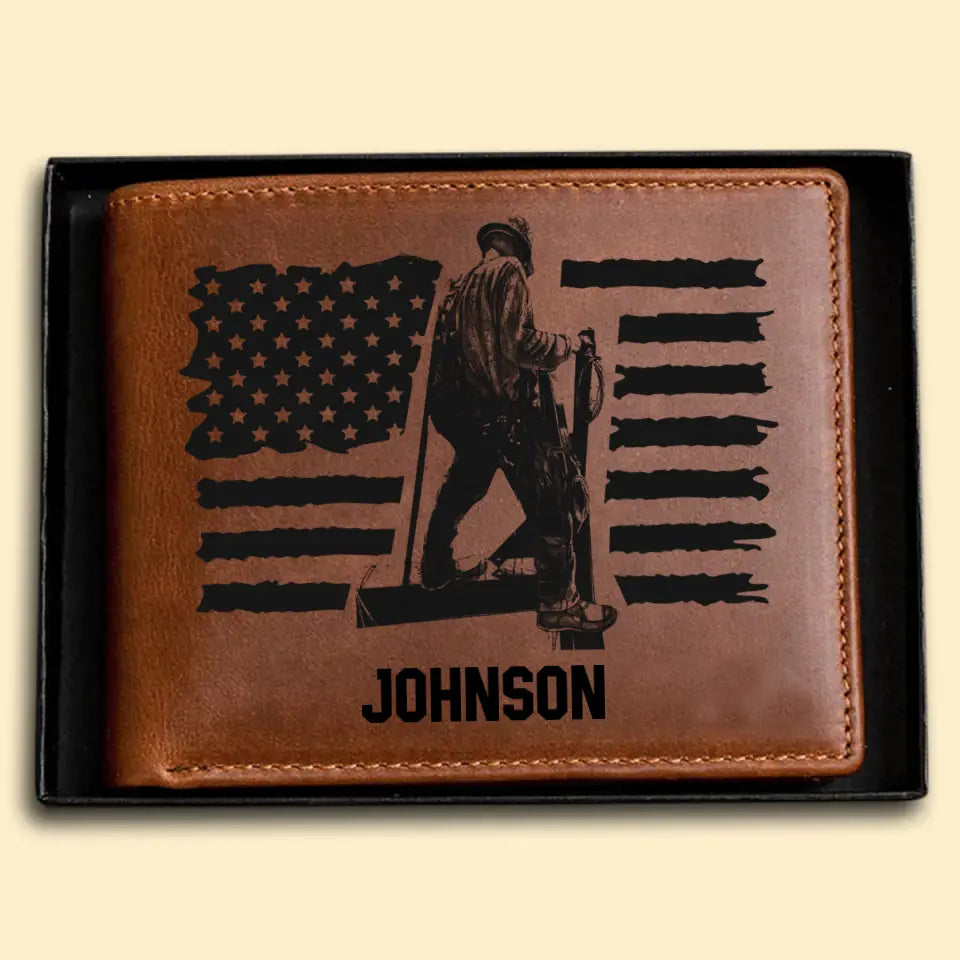 Personalized Ironworker Leather Wallet Laser QTKH270