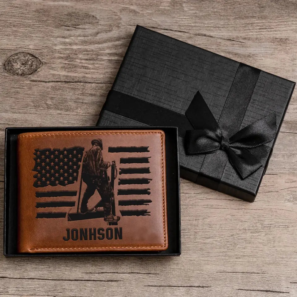 Personalized Ironworker Leather Wallet Laser QTKH270