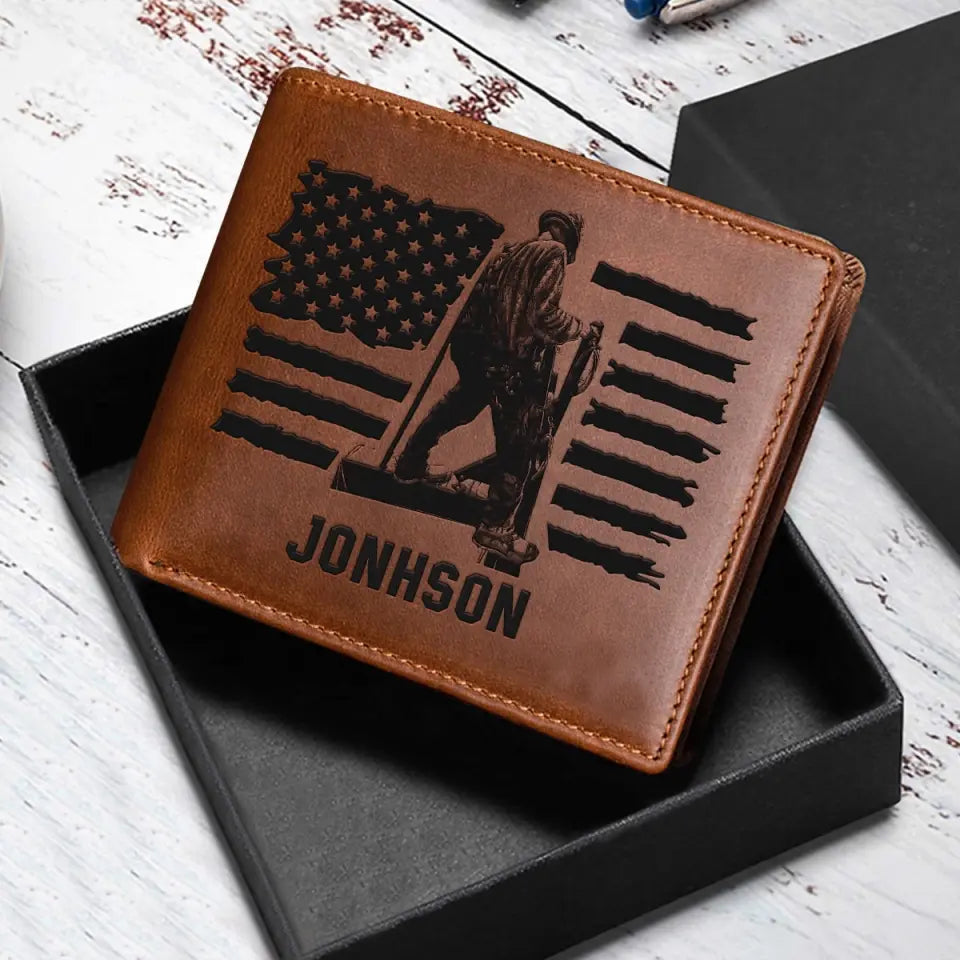 Personalized Ironworker Leather Wallet Laser QTKH270