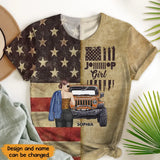 Personalzied Jeep Girl & Name US Flag 3D T-shirt Printed MTPN23263
