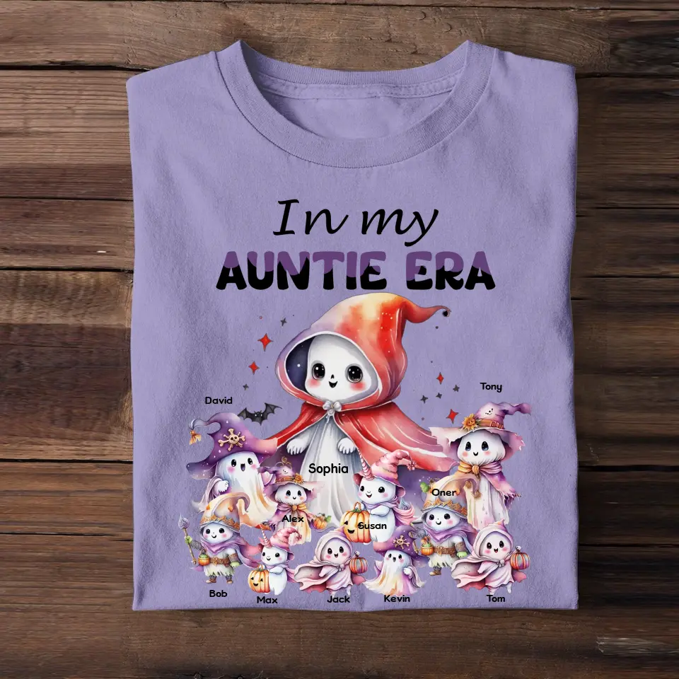 Personalized In My Auntie Era Ghost & Kid Names Tshirt Or Sweatshirt Printed MTPTN23276