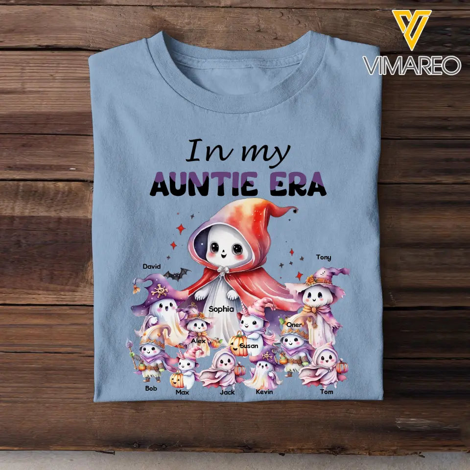 Personalized In My Auntie Era Ghost & Kid Names Tshirt Or Sweatshirt Printed MTPTN23276