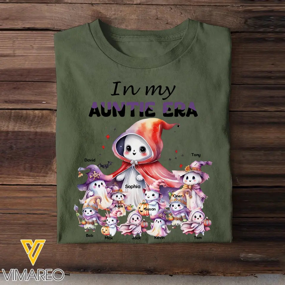 Personalized In My Auntie Era Ghost & Kid Names Tshirt Or Sweatshirt Printed MTPTN23276