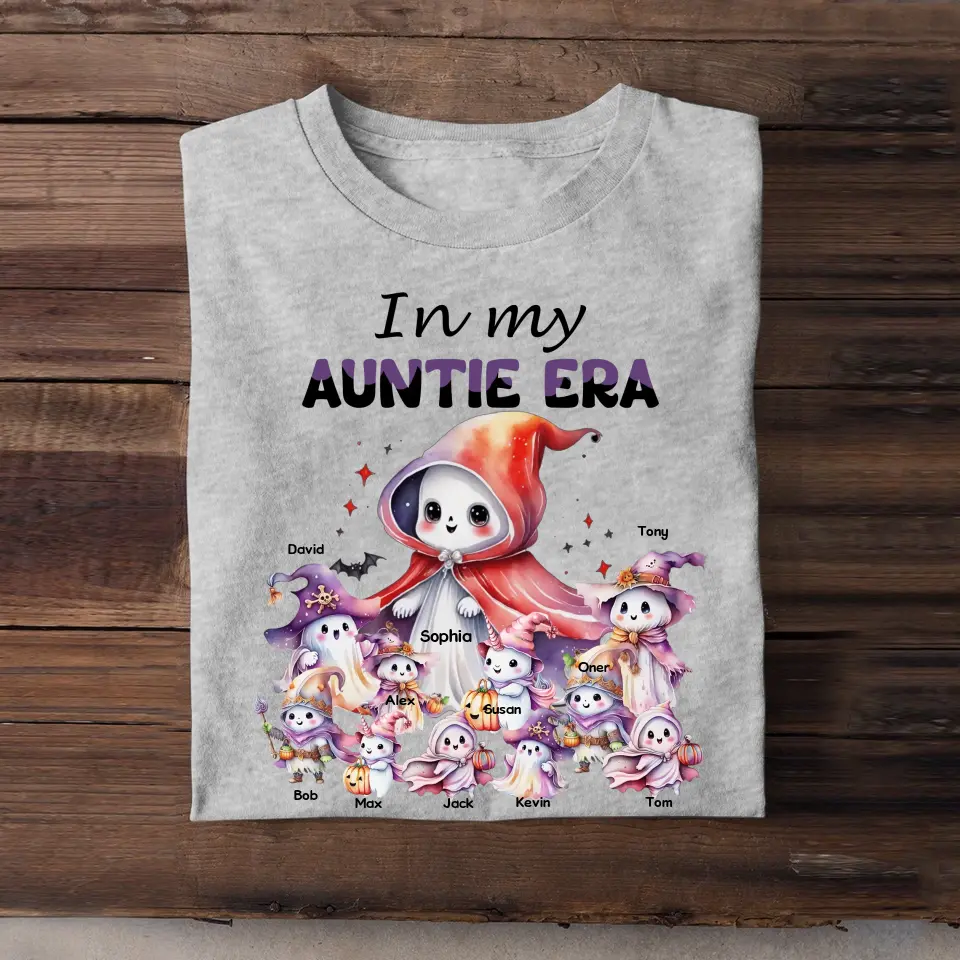 Personalized In My Auntie Era Ghost & Kid Names Tshirt Or Sweatshirt Printed MTPTN23276