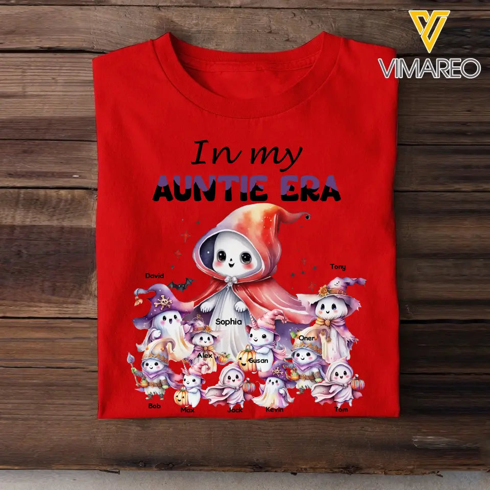Personalized In My Auntie Era Ghost & Kid Names Tshirt Or Sweatshirt Printed MTPTN23276