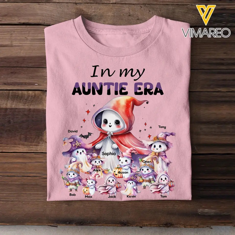 Personalized In My Auntie Era Ghost & Kid Names Tshirt Or Sweatshirt Printed MTPTN23276