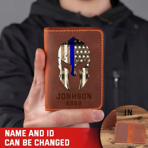 Personalized US Sparta Blue Thin Line Leather Card Wallet QTKH23320