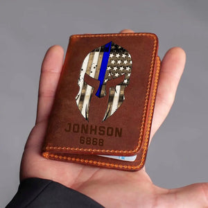 Personalized US Sparta Blue Thin Line Leather Card Wallet QTKH23320