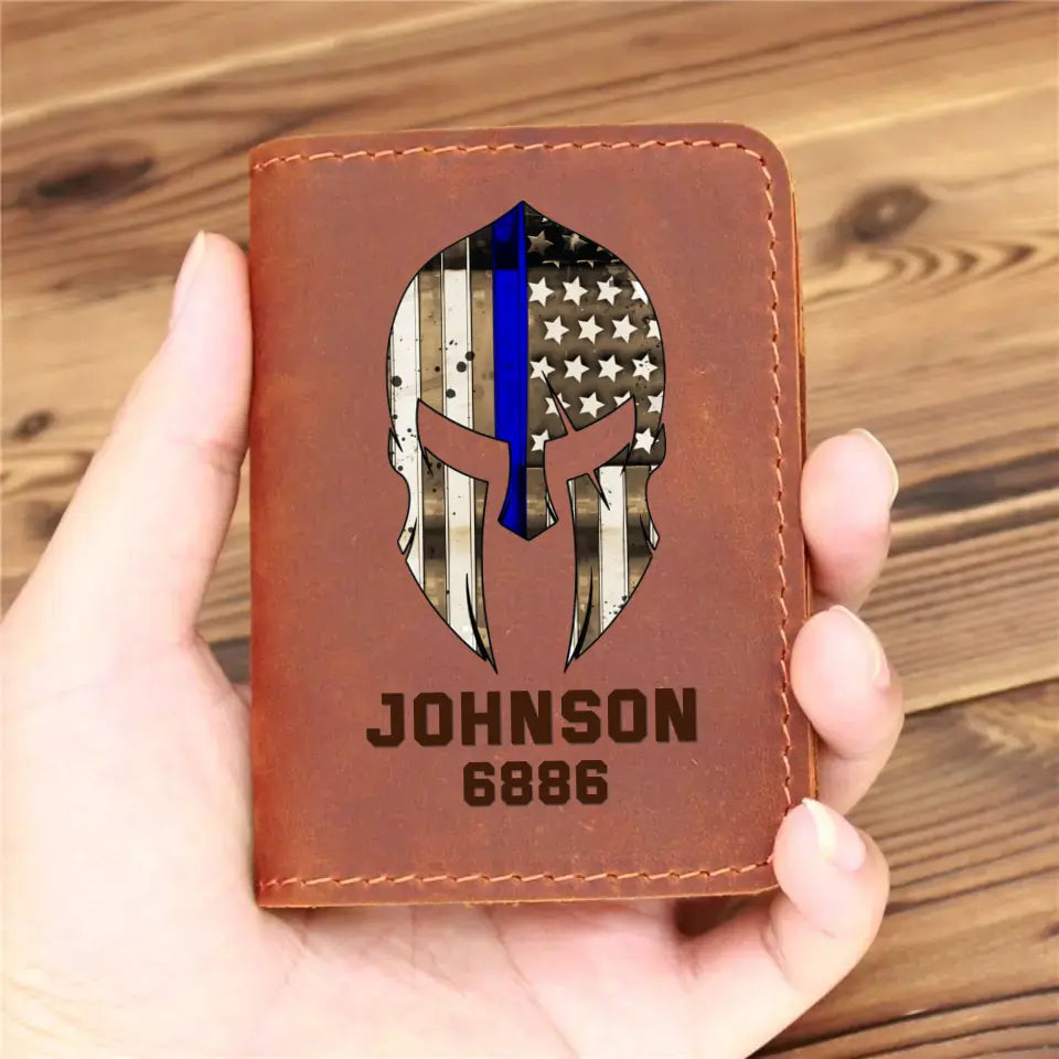 Personalized US Sparta Blue Thin Line Leather Card Wallet QTKH23320