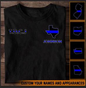 Personalized Thin Blue Line Maps States T-shirt Printed QTVQ23316