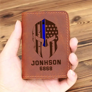 Personalized US Sparta Police Blue Thin Line Leather Card Wallet QTKH360