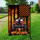 Personalized Happy Halloween Jeep Girl with Name Garden Flag Printed MTKVH23353