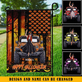 Personalized Happy Halloween Jeep Girl with Name Garden Flag Printed MTKVH23353
