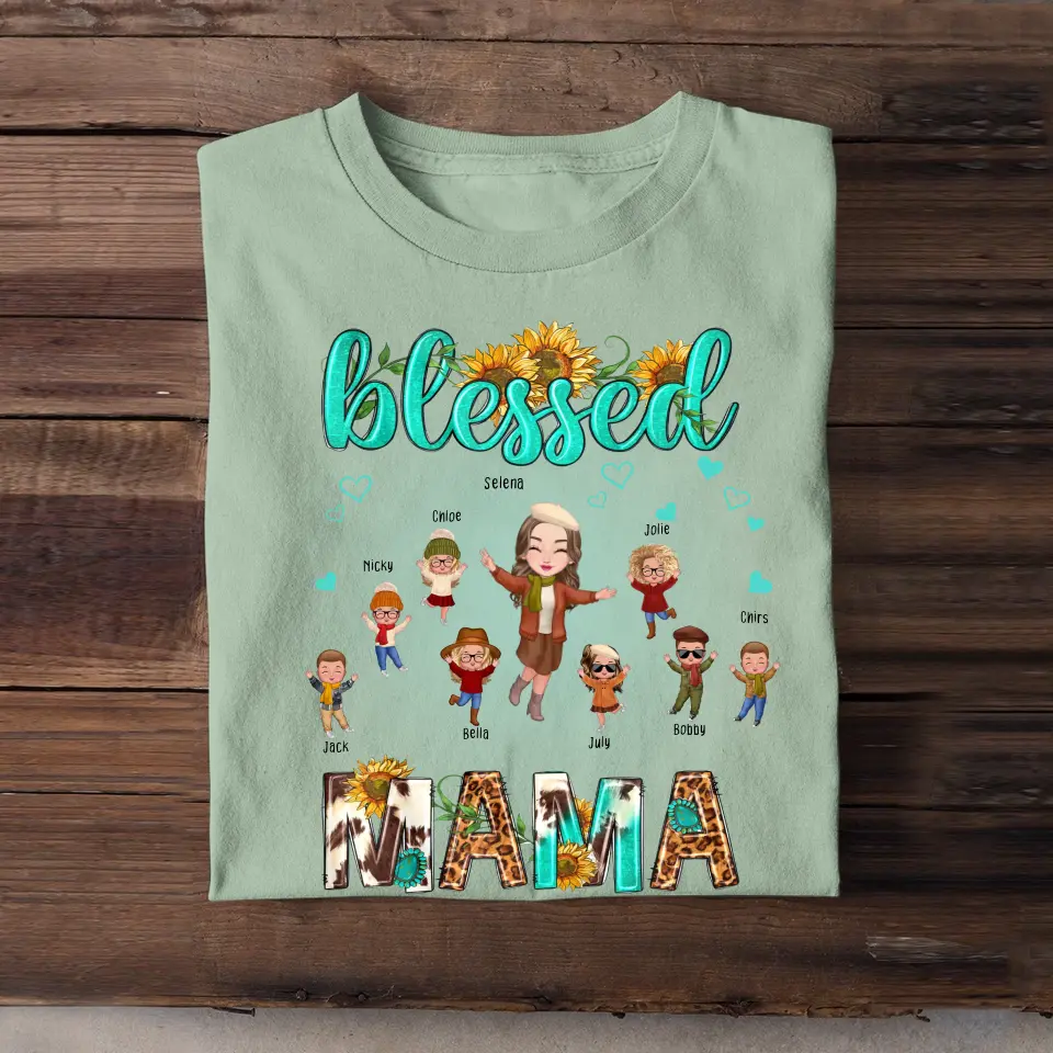 Personalized Fall Season Blessed Mama Kid Names Tshirt HTHHN23385