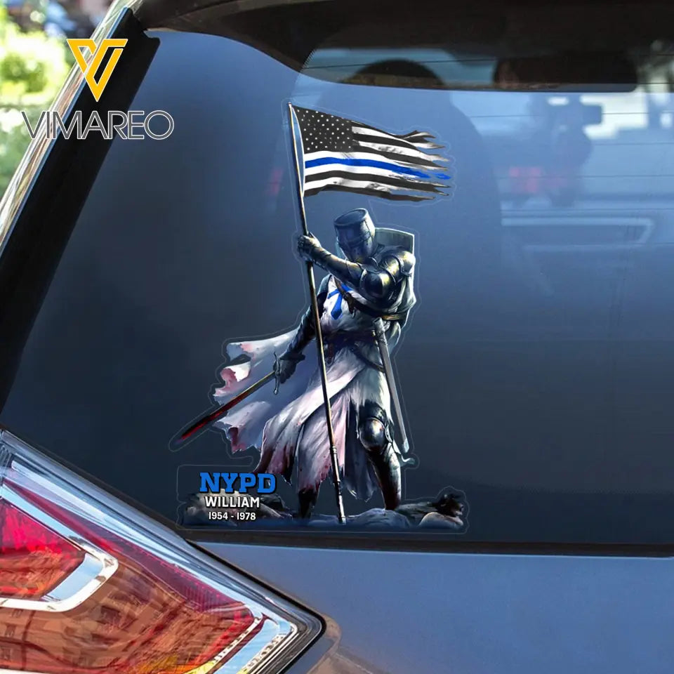 Personalized Blue Thin Line Knight Templar Warrior Car Decal LDMPTN23394