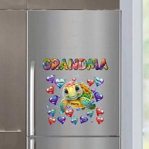 Personalized Turtle Grandma Hearts with Kid Names Fridge Decal Printed VQ23332