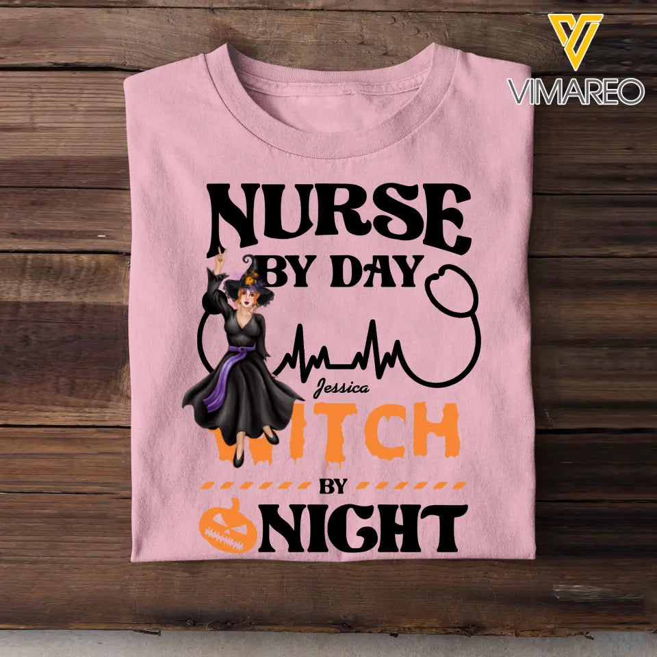 Personalized Nurse By Day Witch By Night Halloween Gift Tshirt 2D Printed HTHKVH23406