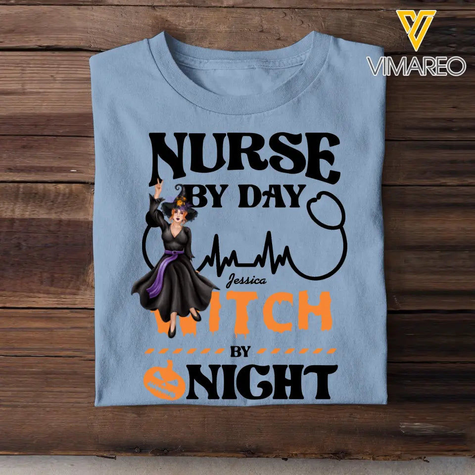 Personalized Nurse By Day Witch By Night Halloween Gift Tshirt 2D Printed HTHKVH23406