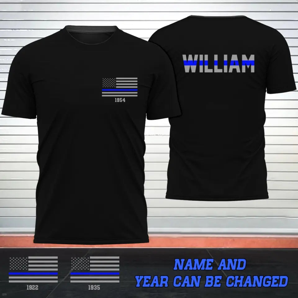 Personalized Thin Blue Line Law Enforcement Badge And Name T-shirt 2D Printed QTHN435