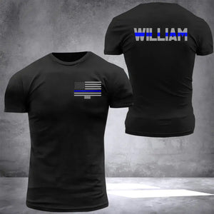 Personalized Thin Blue Line Law Enforcement Badge And Name T-shirt 2D Printed QTHN435