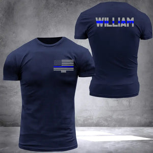 Personalized Thin Blue Line Law Enforcement Badge And Name T-shirt 2D Printed QTHN435