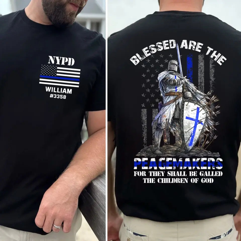 Personalized US Police Blue Thin Line T-shirt 2D Printed 23345PTN