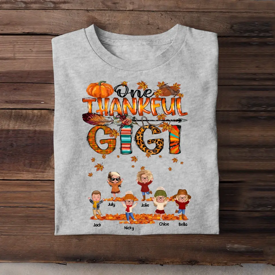 Personalized Fall Season One Thankful Mama Kid Names T-shirt Printed HTHVQ23450