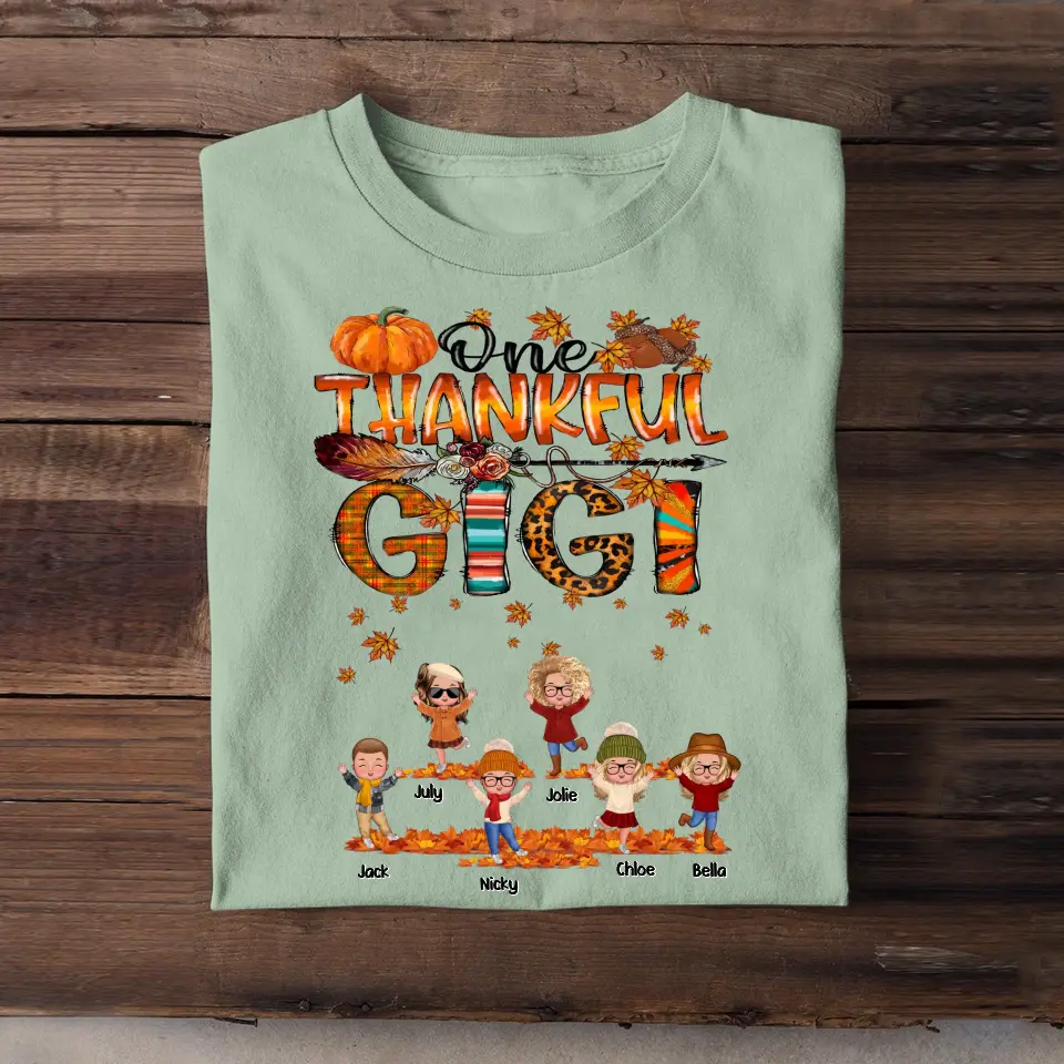 Personalized Fall Season One Thankful Mama Kid Names T-shirt Printed HTHVQ23450