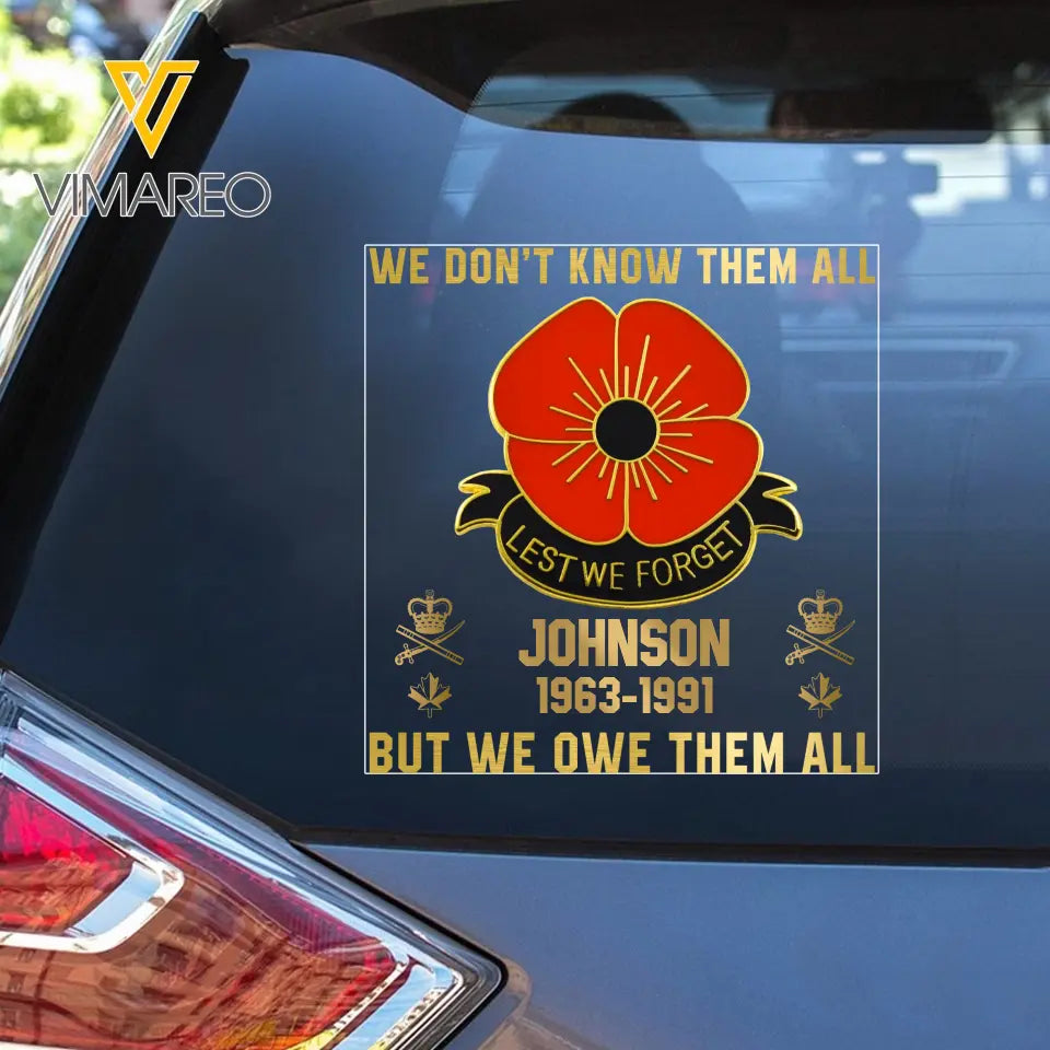 Personalized Canadian Armed Forces With Name And Year Decal Printed 23434KVH