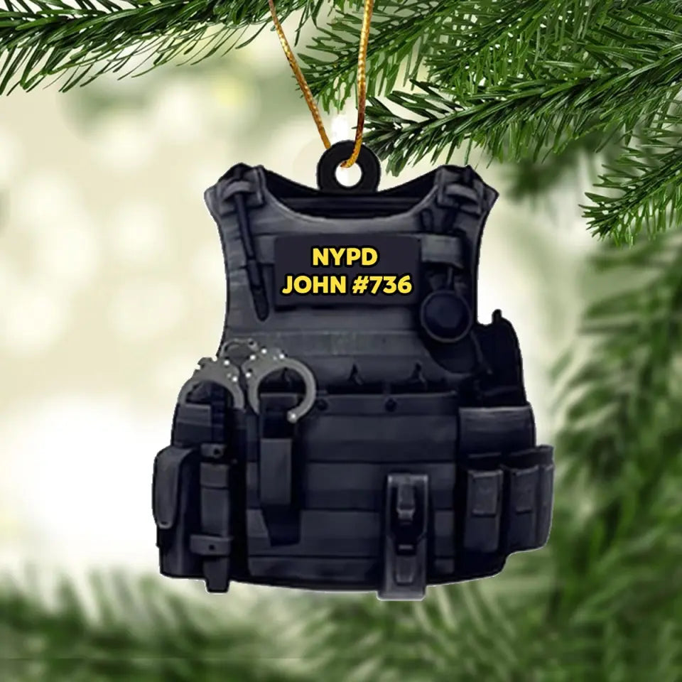 Personalized US Police Armor Christmas Gift Acrylic/Plastic Ornament Printed QTVQ23482