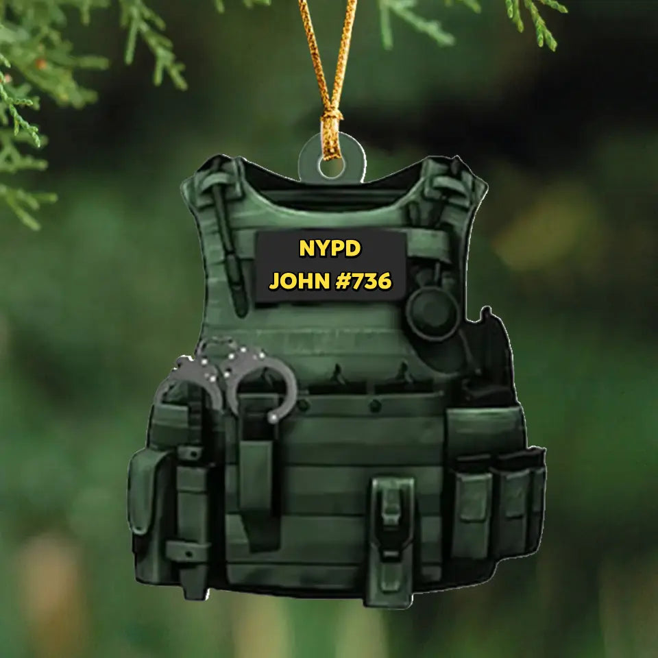 Personalized US Police Armor Christmas Gift Acrylic/Plastic Ornament Printed QTVQ23482